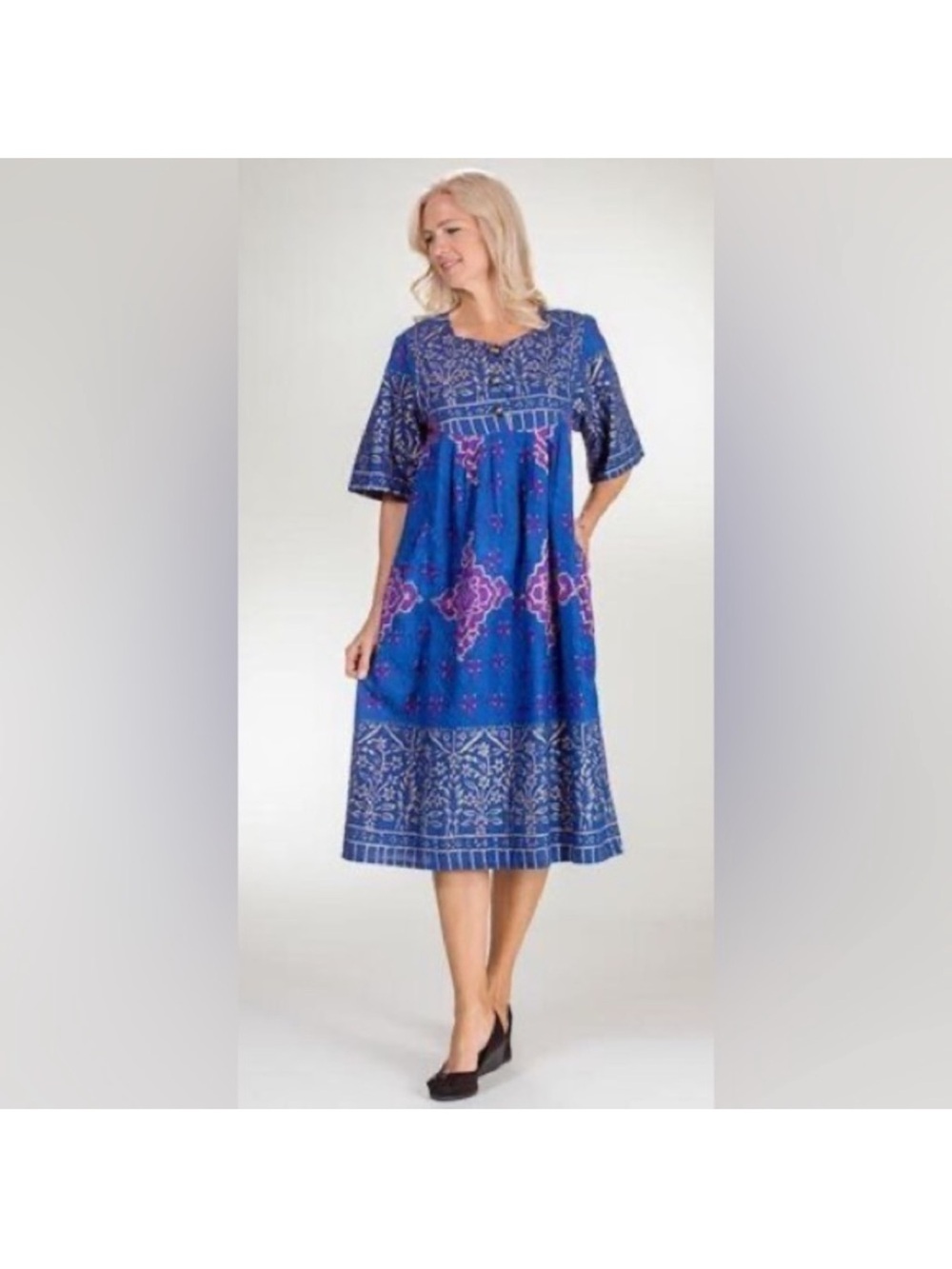Sante Blue Printed Midi Dress - Relaxed Fit Large